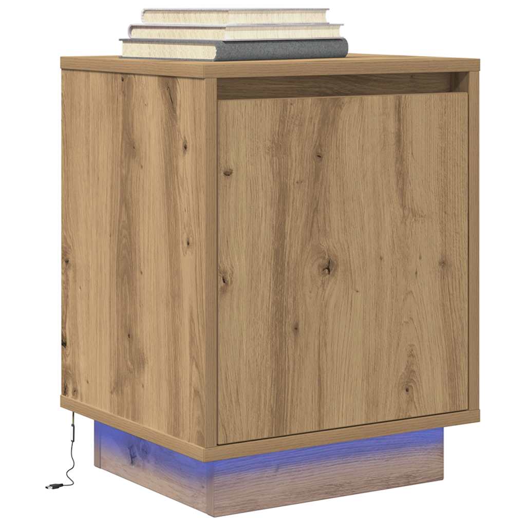 vidaXL Nachtkastje met LED-verlichting 38x34x50 cm bruin eiken - Aashly