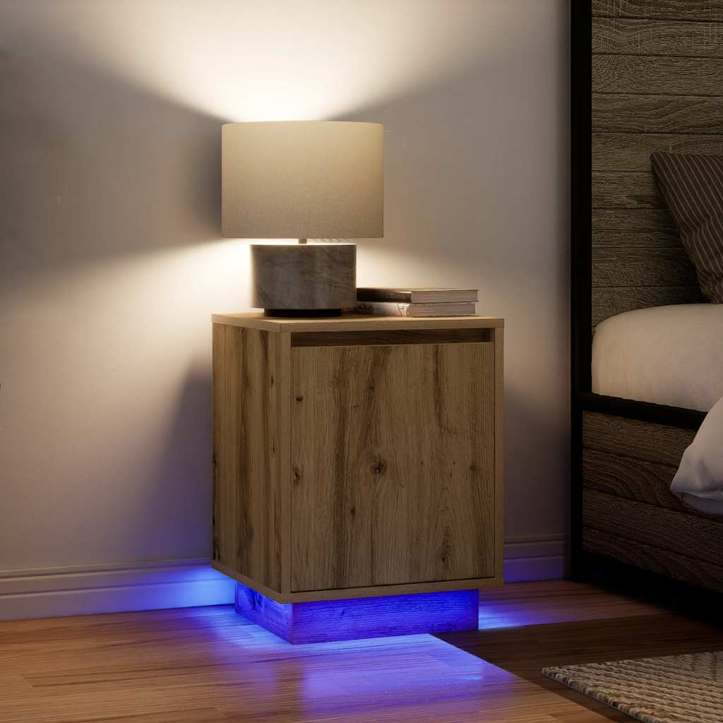 vidaXL Nachtkastje met LED-verlichting 38x34x50 cm bruin eiken - Aashly
