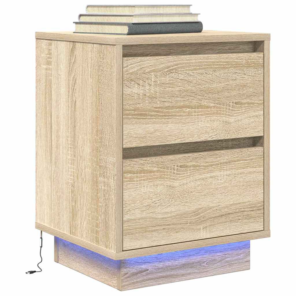 vidaXL Nachtkastjes met led-verlichting 2 st bruin eikenkleurig - Aashly