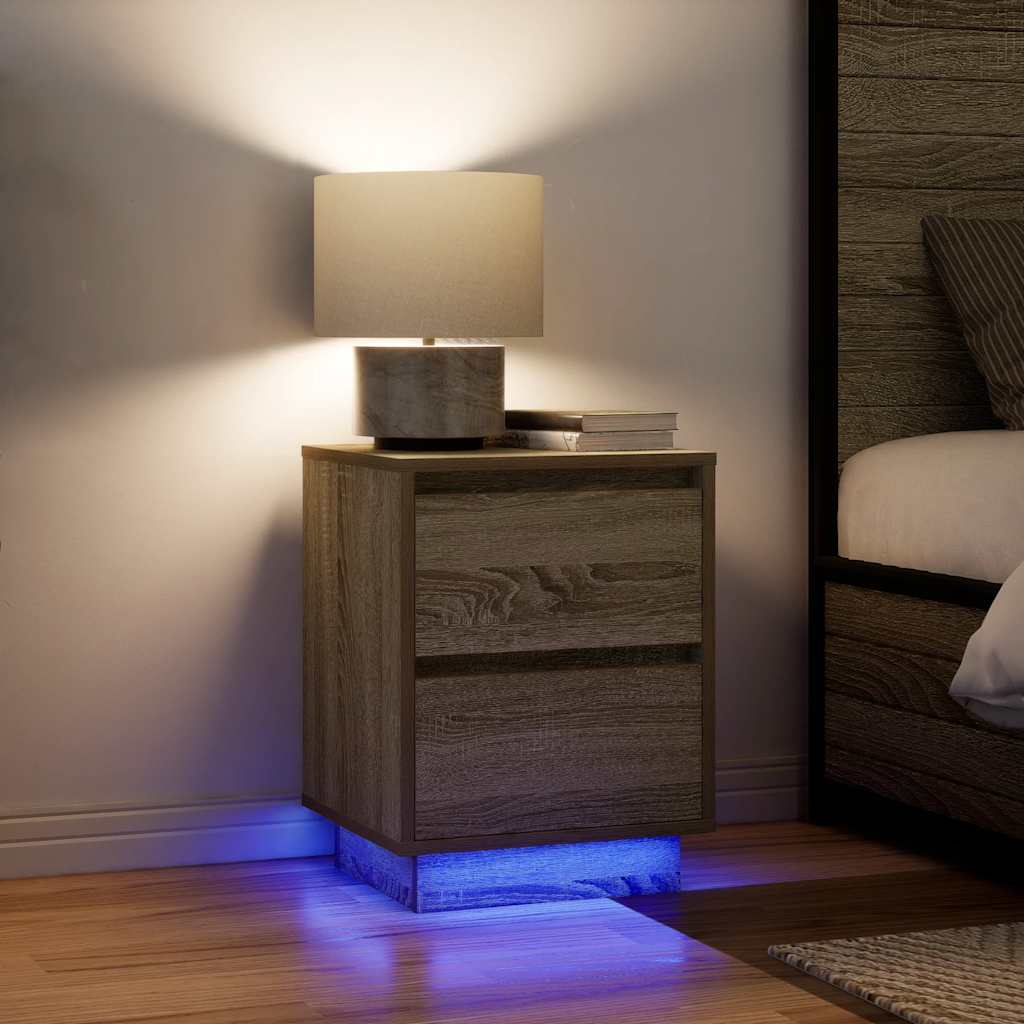 vidaXL Nachtkastjes met led-verlichting 2 st bruin eikenkleurig - Aashly