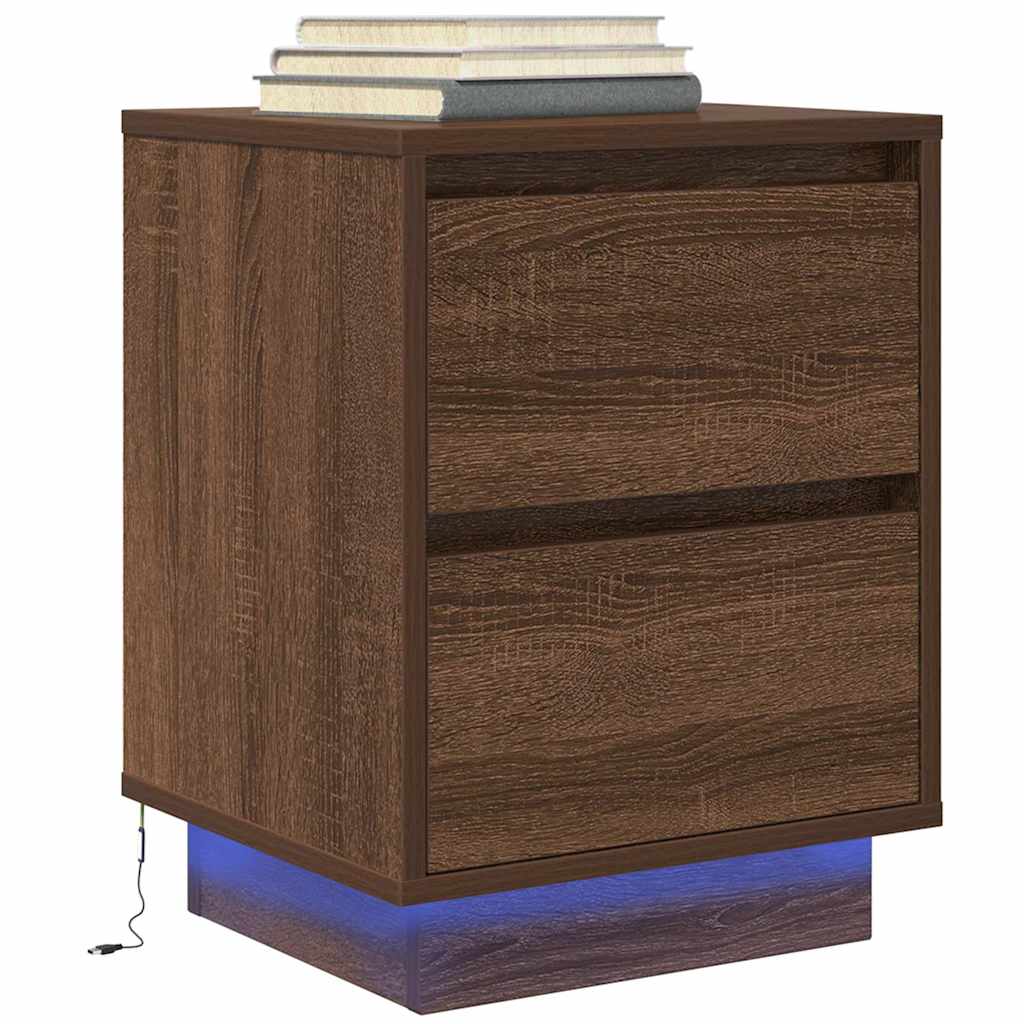 vidaXL Nachtkastjes met led-verlichting 2 st bruin eikenkleurig - Aashly