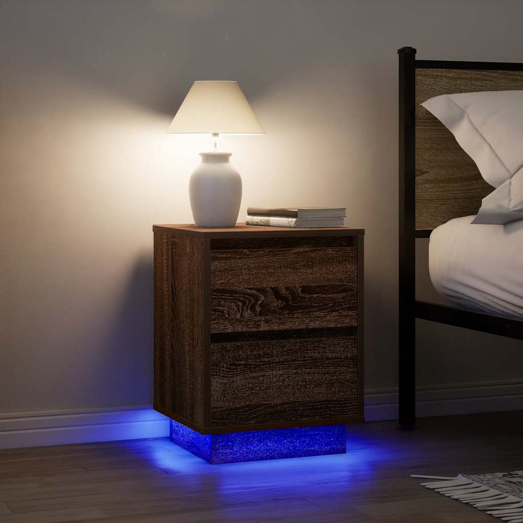 vidaXL Nachtkastjes met led-verlichting 2 st bruin eikenkleurig - Aashly