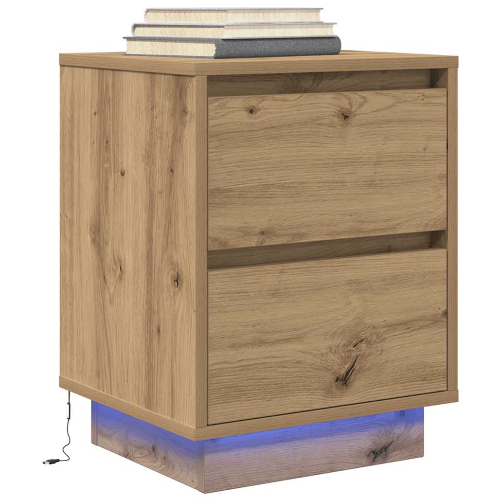 vidaXL Nachtkastjes met led-verlichting 2 st bruin eikenkleurig - Aashly