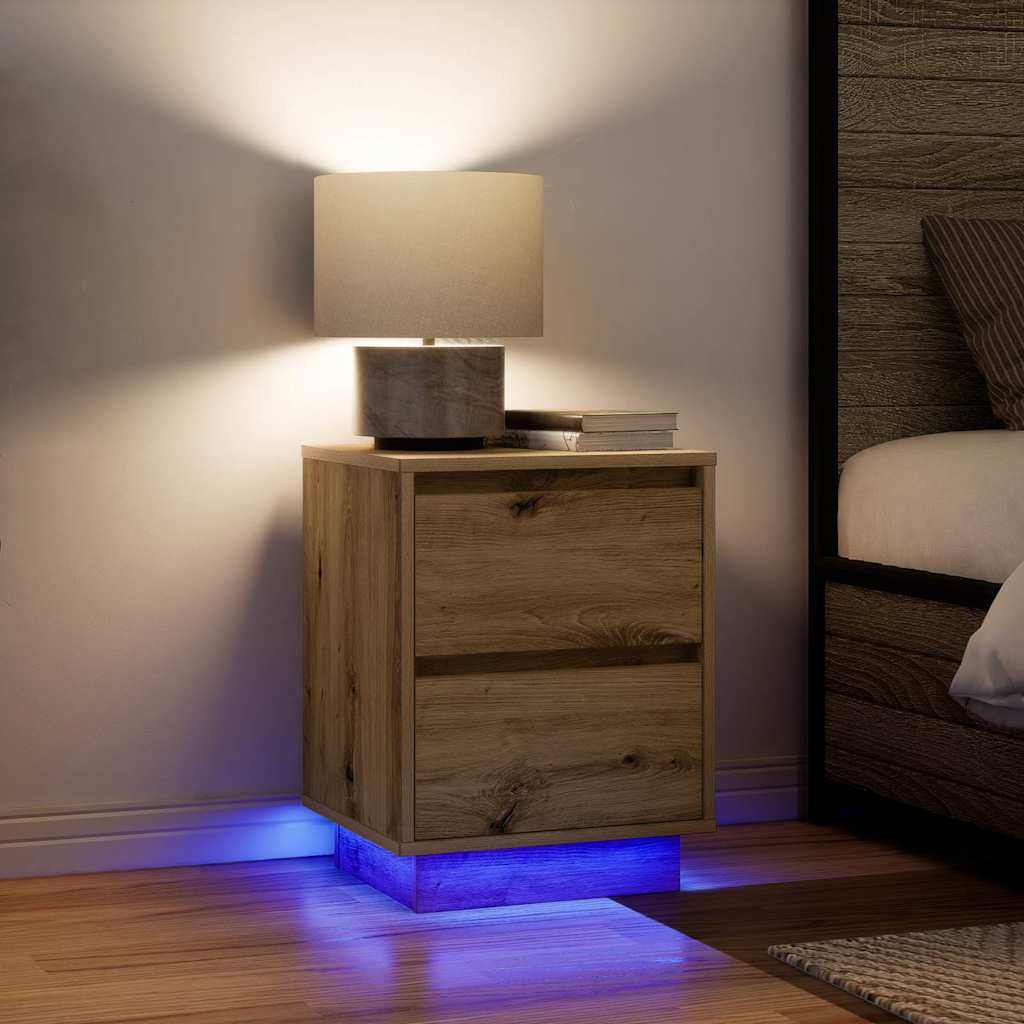 vidaXL Nachtkastjes met led-verlichting 2 st bruin eikenkleurig - Aashly