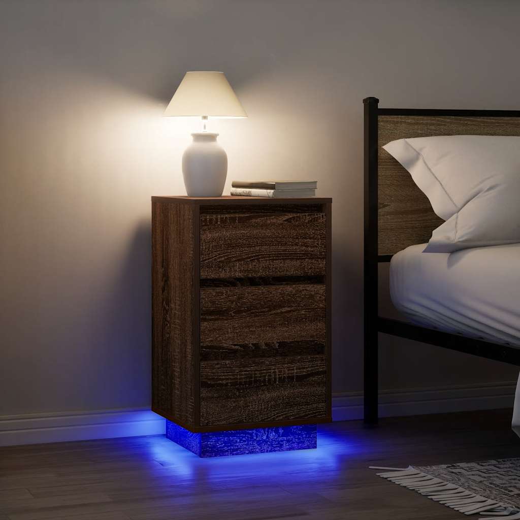 vidaXL Nachtkastjes met led-verlichting 2 st bruin eikenkleurig - Aashly