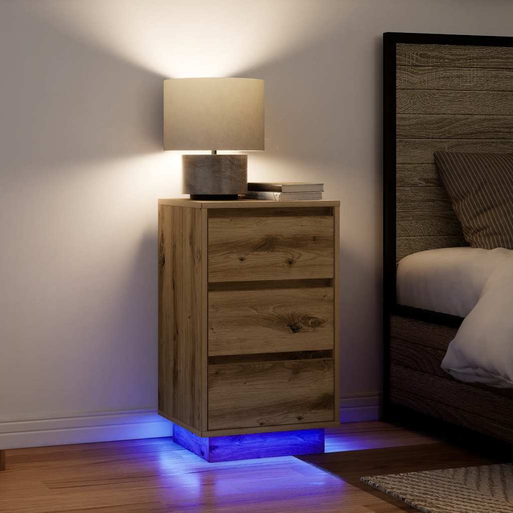 vidaXL Nachtkastjes met led-verlichting 2 st bruin eikenkleurig - Aashly