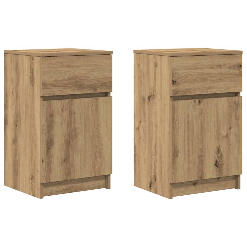 vidaXL Nachtkastjes 2 st 39x35x65 cm bewerkt hout sonoma eikenkleurig - Aashly