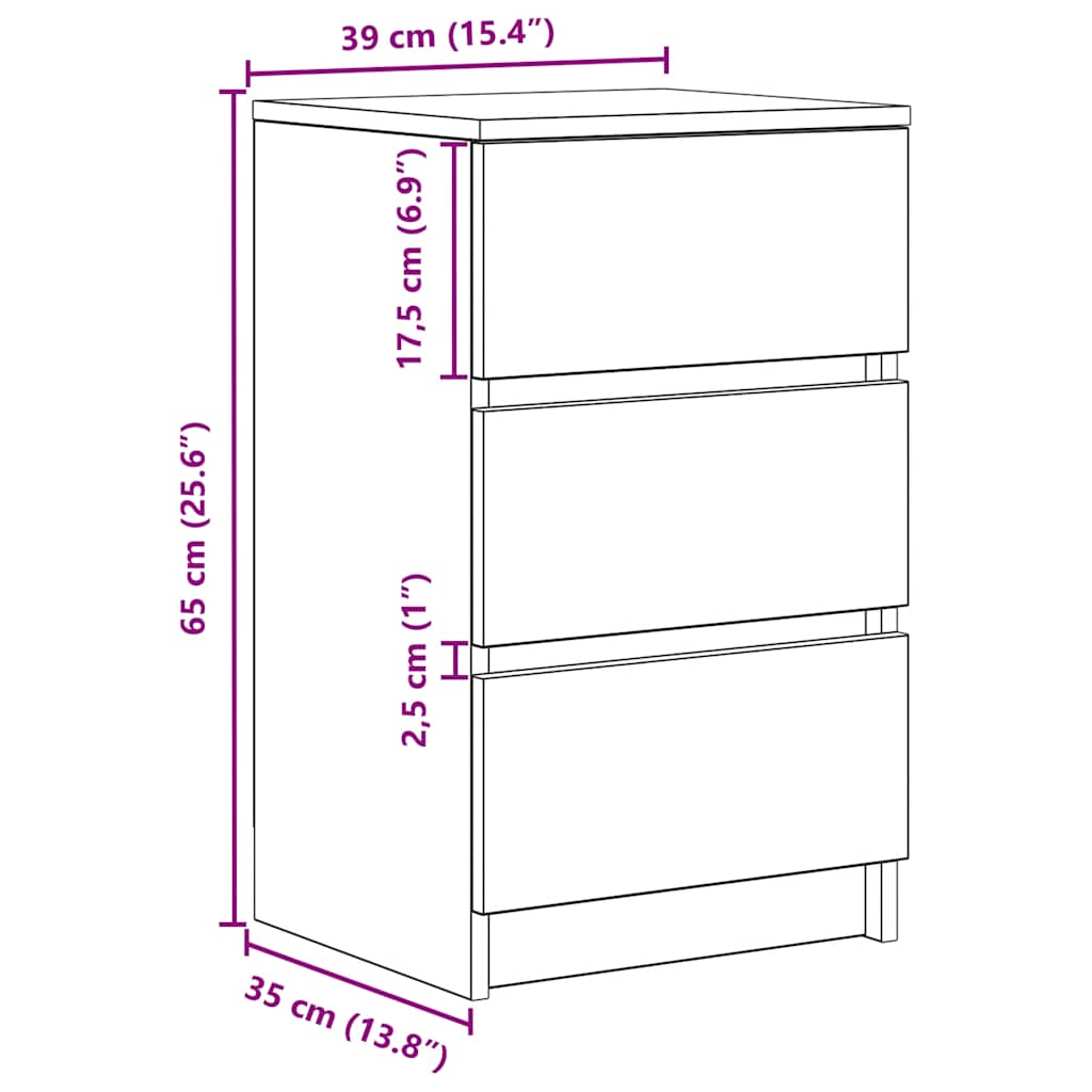 vidaXL Nachtkastje met 3 lades 39x35x65 cm zwart - Aashly