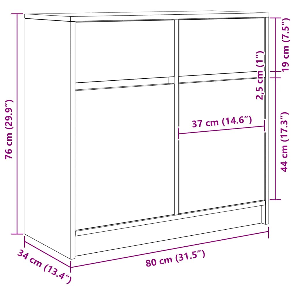 vidaXL Dressoir met lade 80x34x76 cm spaanplaat betongrijs - Aashly