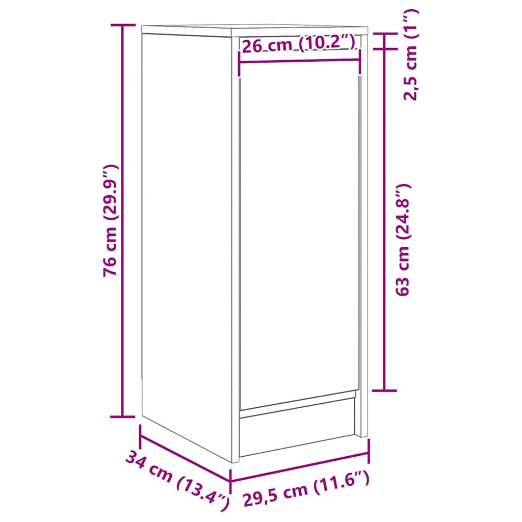 vidaXL Dressoir 29,5x34x76 cm bewerkt hout sonoma eikenkleurig - Aashly