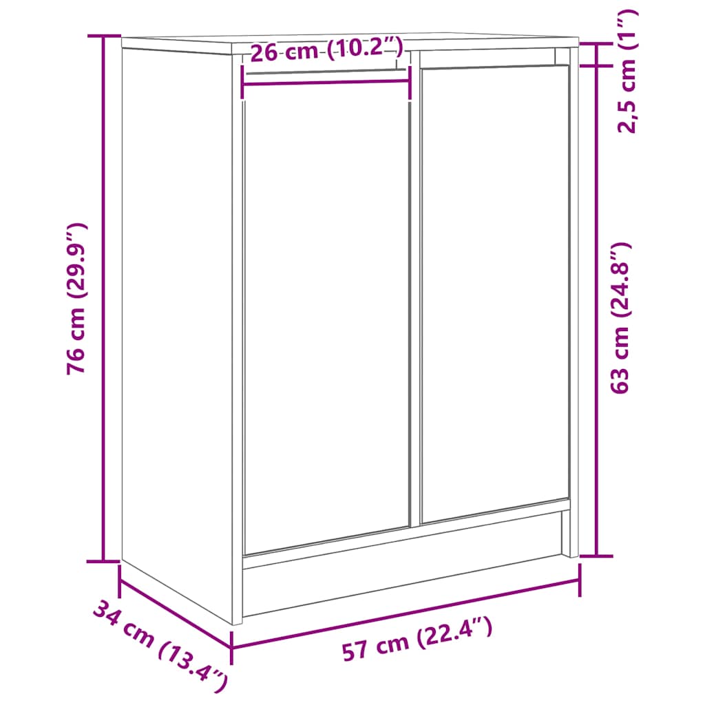 vidaXL Dressoir 57x34x76 cm bewerkt hout wit - Aashly