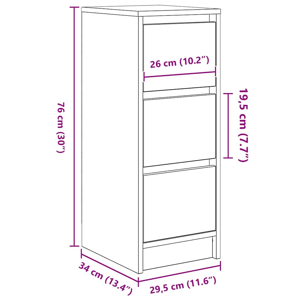 vidaXL Dressoir 29,5x34x76 cm bewerkt hout bruin eikenkleurig - Aashly