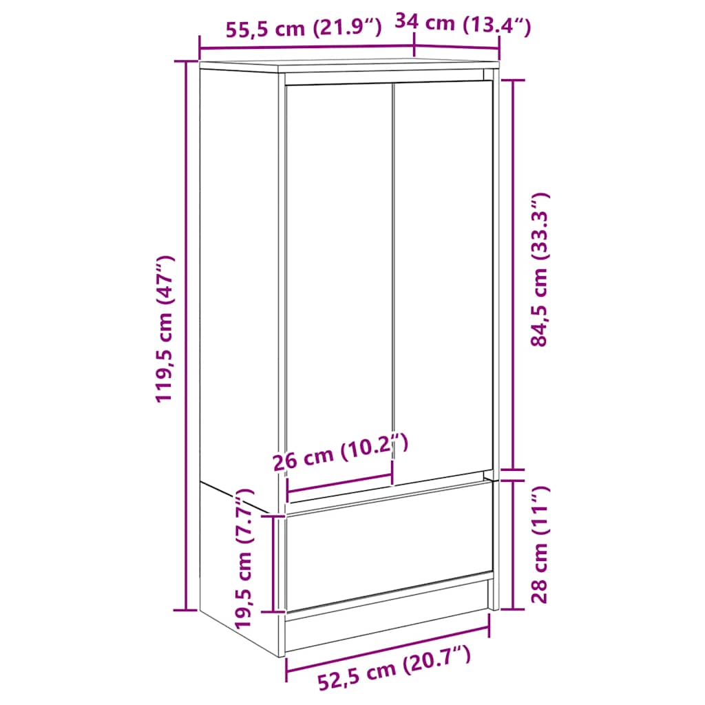vidaXL Kast met lade 55,5x34x119,5 cm spaanplaat bruin eikenkleurig - Aashly