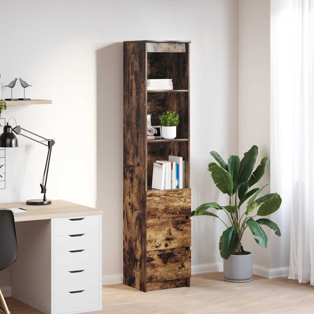 vidaXL Hoge kast 37,5x35x180 cm bewerkt hout oud houtkleurig - Aashly