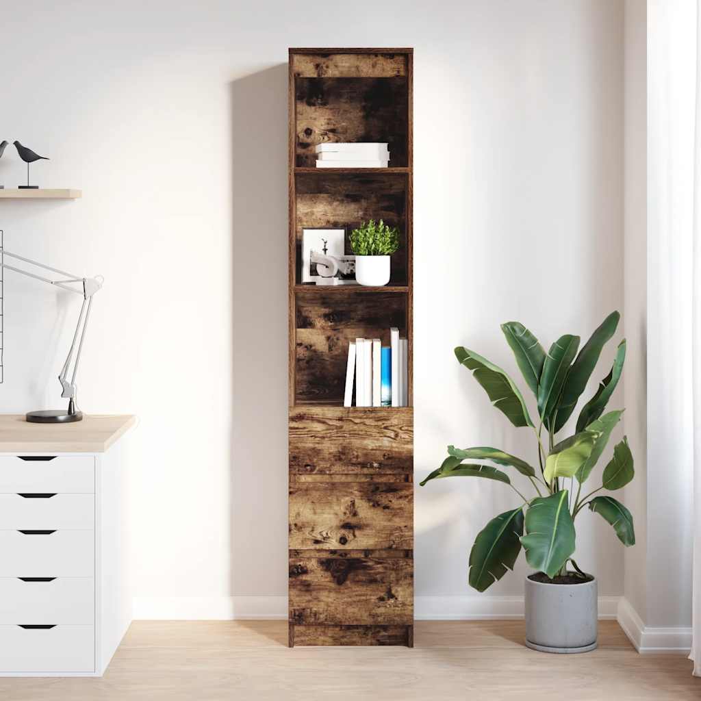 vidaXL Hoge kast 37,5x35x180 cm bewerkt hout oud houtkleurig - Aashly