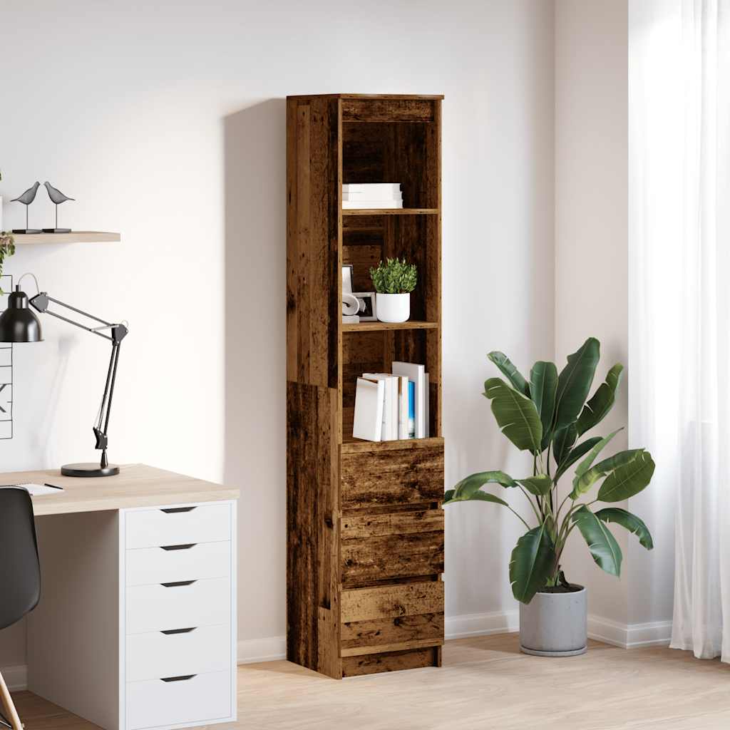 vidaXL Hoge kast 37,5x35x180 cm bewerkt hout oud houtkleurig - Aashly