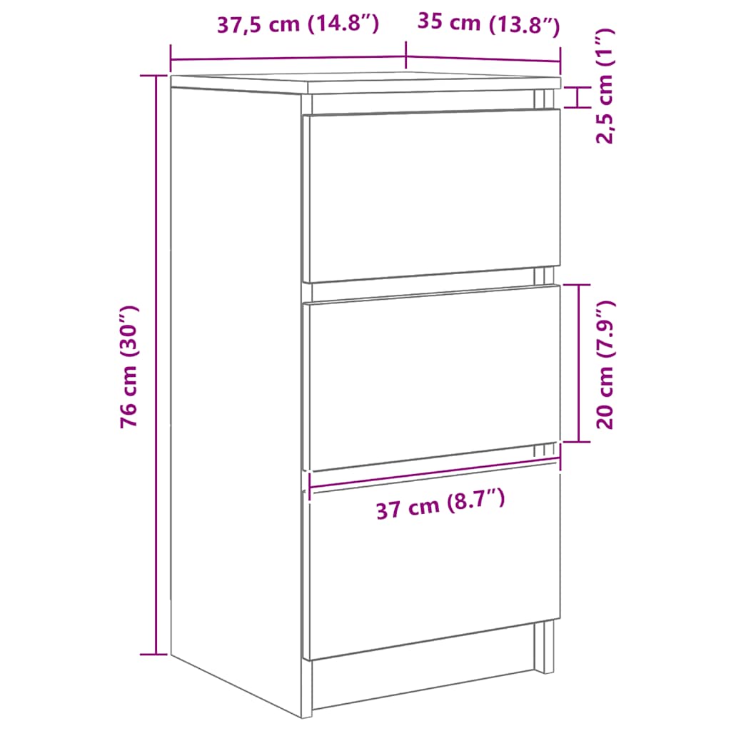 vidaXL Dressoir 37,5x35x76cm bewerkt hout sonoma eikenkleurig - Aashly