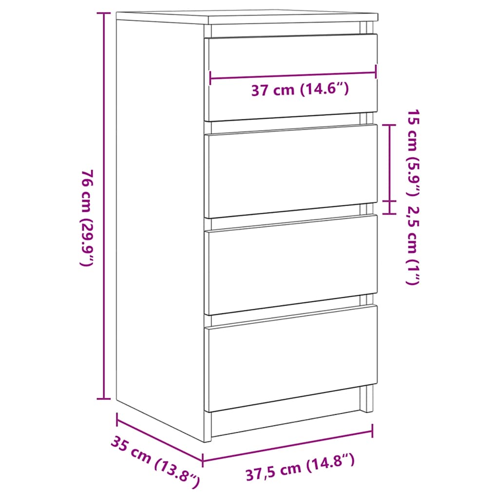vidaXL Dressoir 37,5x35x76 cm bewerkt hout oud houtkleurig - Aashly
