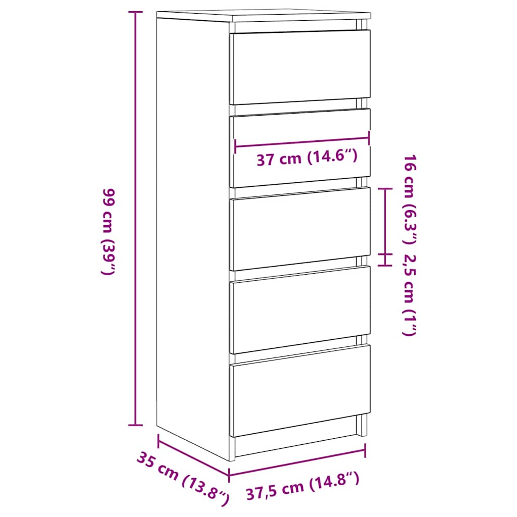 vidaXL Dressoir met lades 37,5x35x99 cm spaanplaat bruin eikenkleurig - Aashly