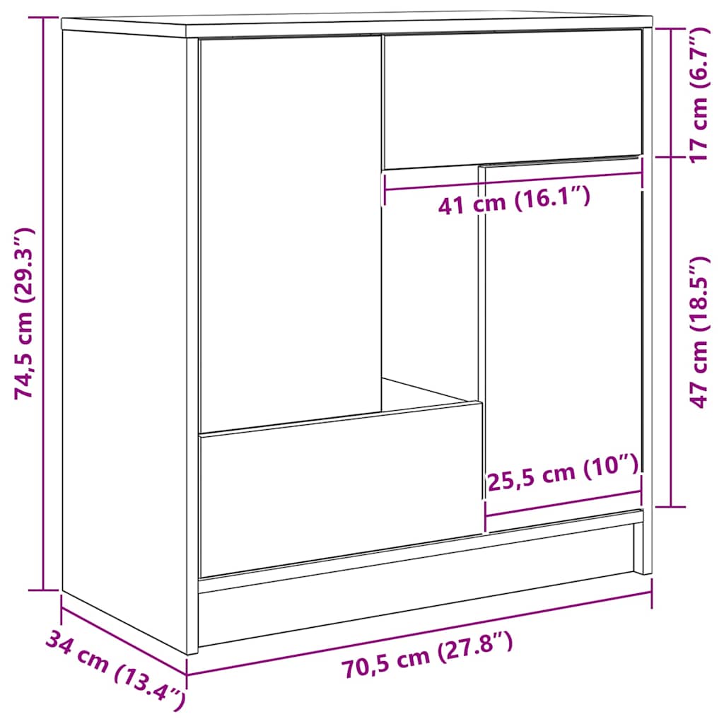 vidaXL Dressoir met lades deuren 70,5x34x74,5 cm sonoma eikenkleurig - Aashly