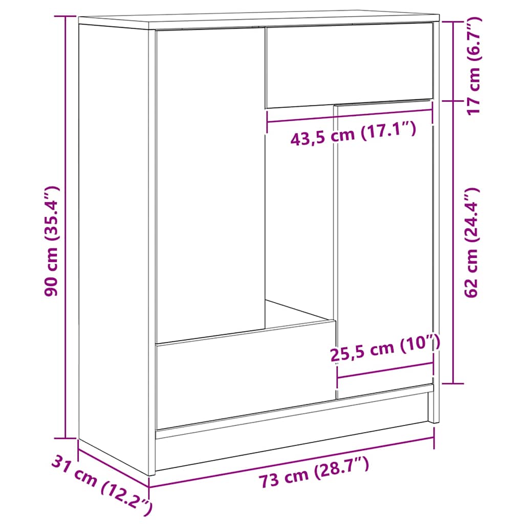 vidaXL Dressoir met lades en deuren 73x31x90 cm oud hout - Aashly