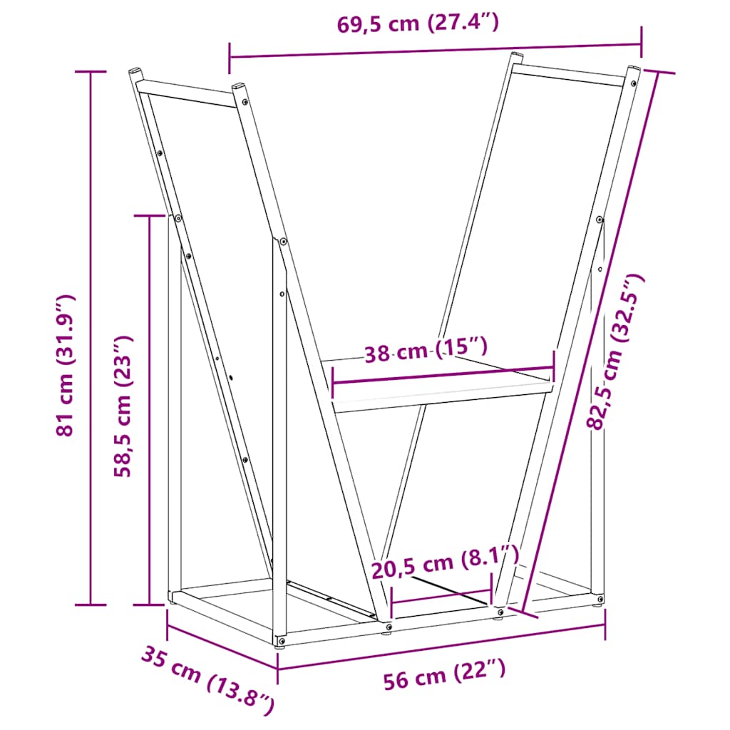 vidaXL Brandhoutrek 69,5x35x81 cm koudgewalst staal antracietkleurig - Aashly