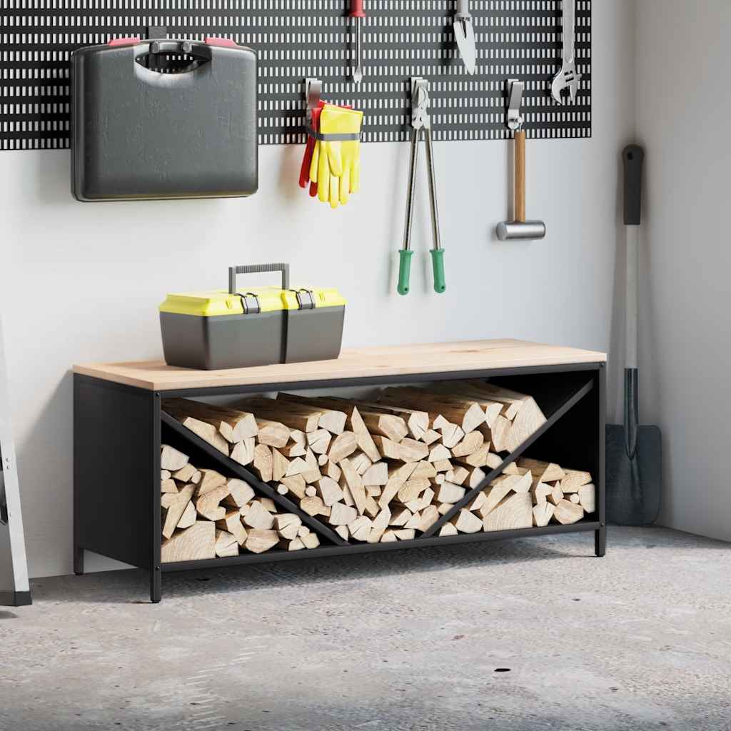 vidaXL Brandhoutrek met houten blad 100,5x35,5x40 cm zwart - Aashly