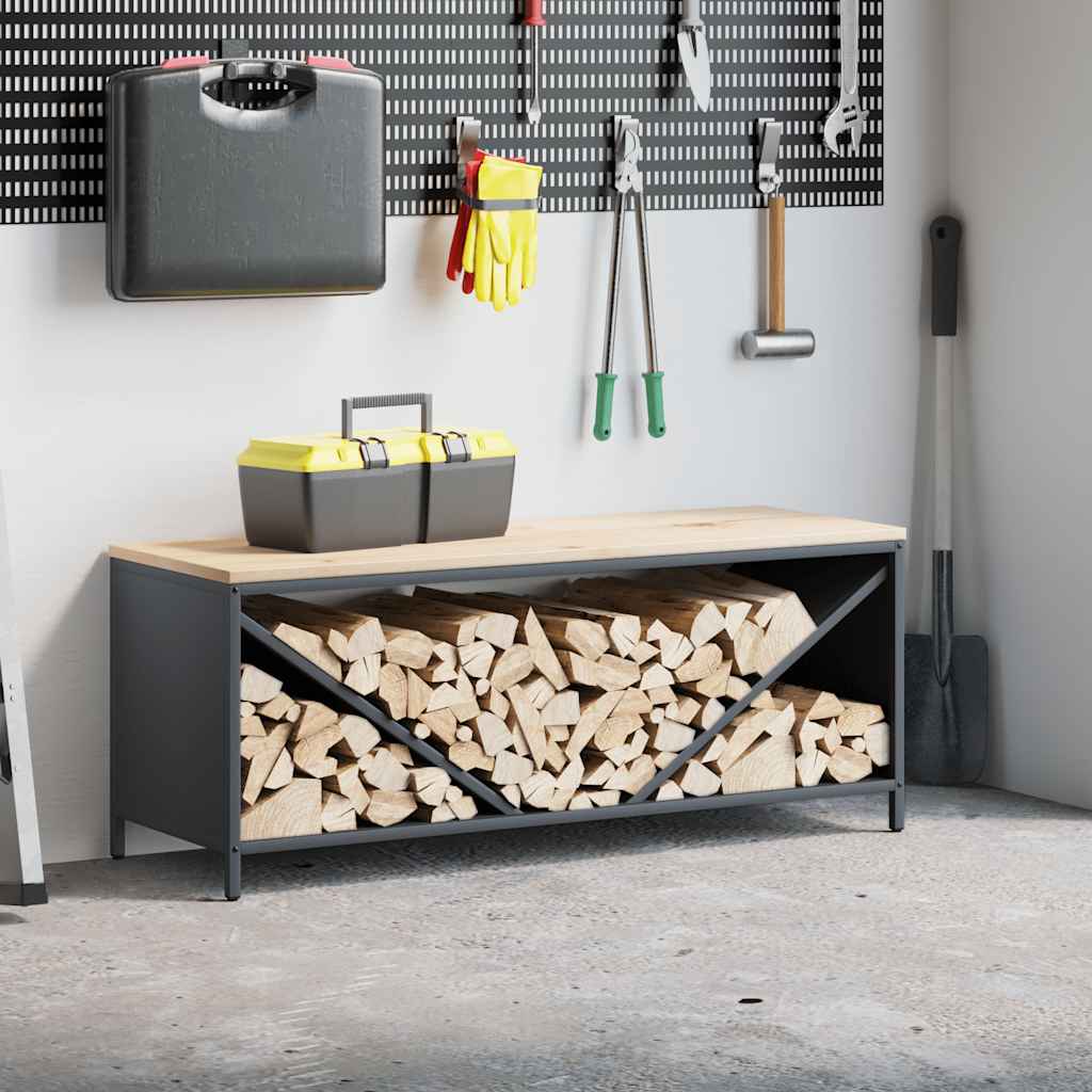 vidaXL Brandhoutrek met houten blad 100,5x35,5x40 cm zwart - Aashly