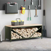 vidaXL Brandhoutrek met houten blad 100,5x35,5x40 cm zwart - Aashly