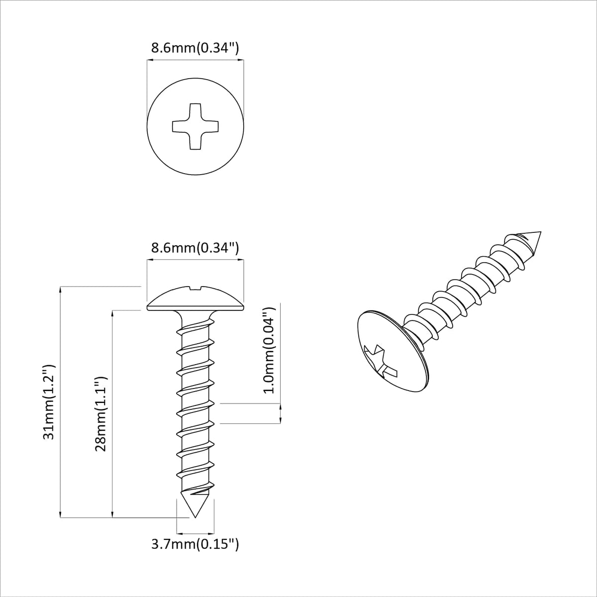 vidaXL Houten Schroef 2 pcs Zilver 8,8 x 31 mm IJzer