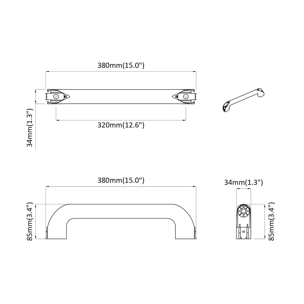 vidaXL Handvat Effen 2 pcs Zwart 380 x 34 x 85 mm Aluminium en PP