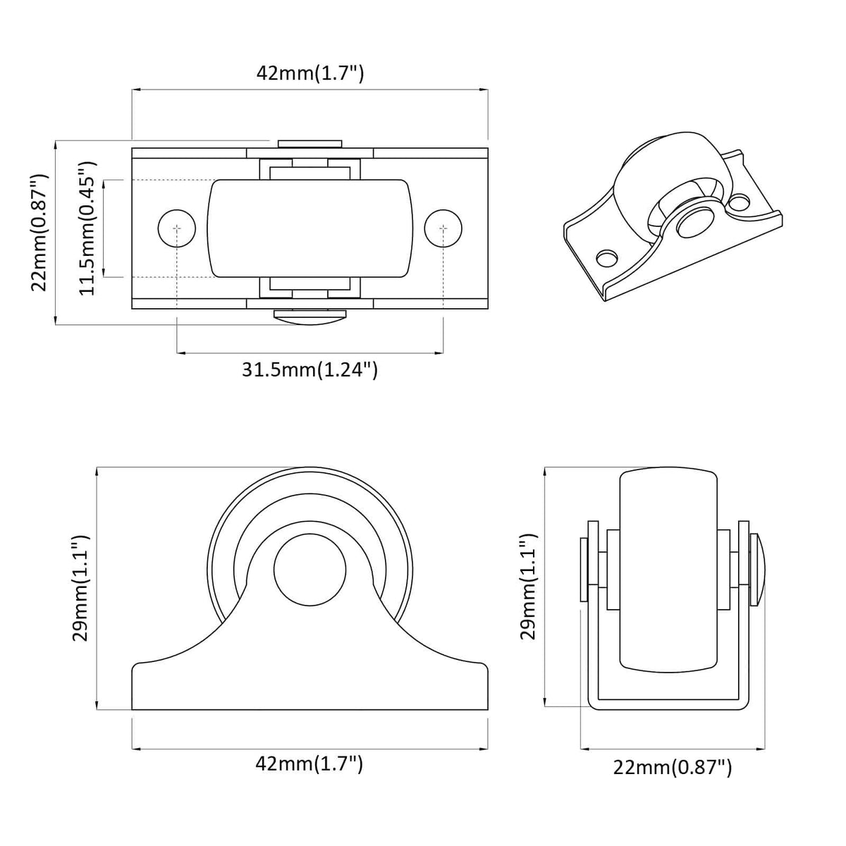 vidaXL Caster 2 pcs Wit 42 x 11,5 x 29 mm IJzer