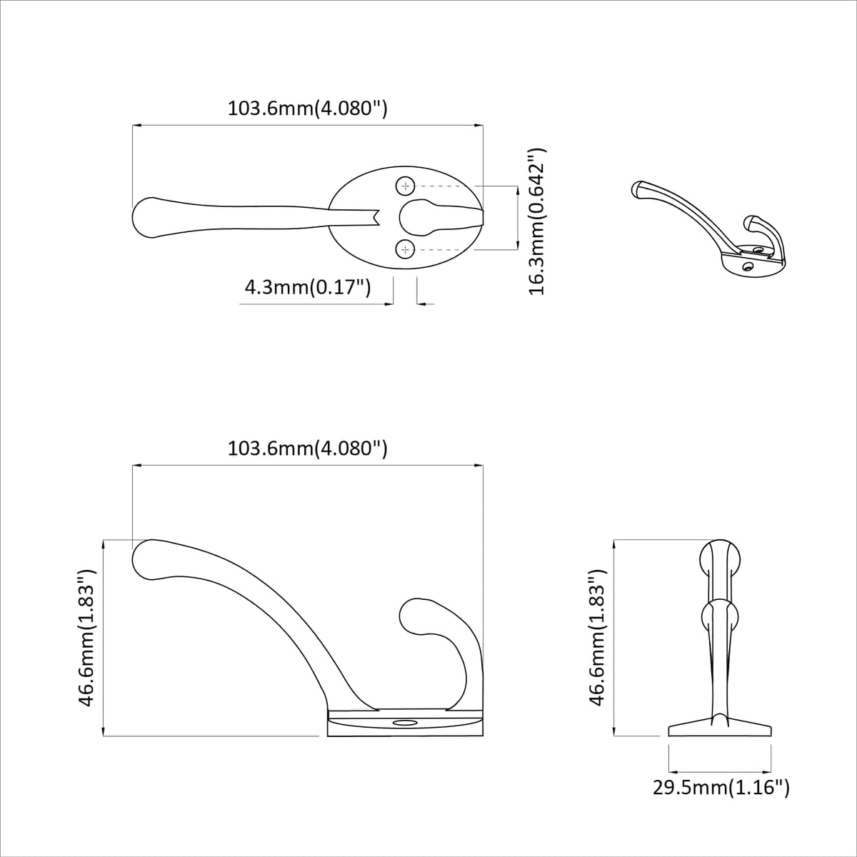 vidaXL Kledinghaak 2 pcs Zwart 102 x 29 x 47mm Zinklegering