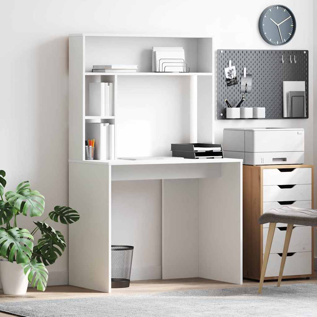 vidaXL Bureau met plank met opslag Wit 91 x 50 x 149 cm Bewerkt hout