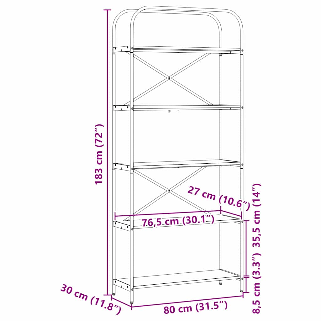 vidaXL Boekenkast Gerookt eiken 80 x 30 x 183 cm Bewerkt hout