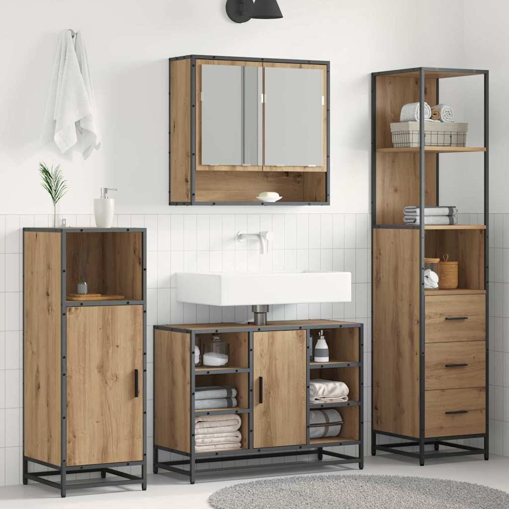 vidaXL Badkamerkast 35x37,5x166cm bewerkt hout grijs sonoma eikenkleur - Aashly