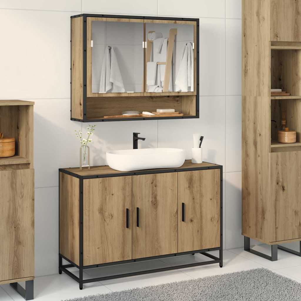 vidaXL Wastafelkast 90x33x60 cm bewerkt hout sonoma eikenkleurig - Aashly