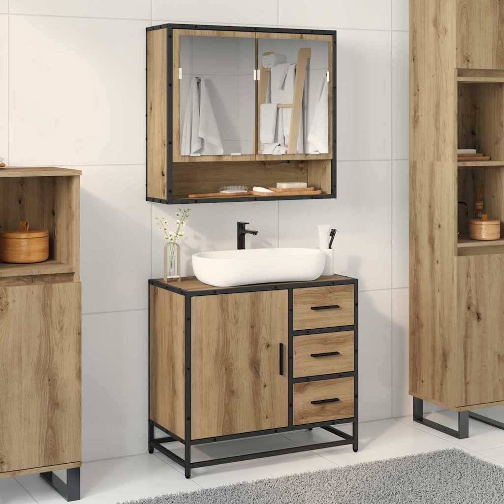 vidaXL Wastafelkast 65x33x60 cm bewerkt hout gerookt eikenkleurig