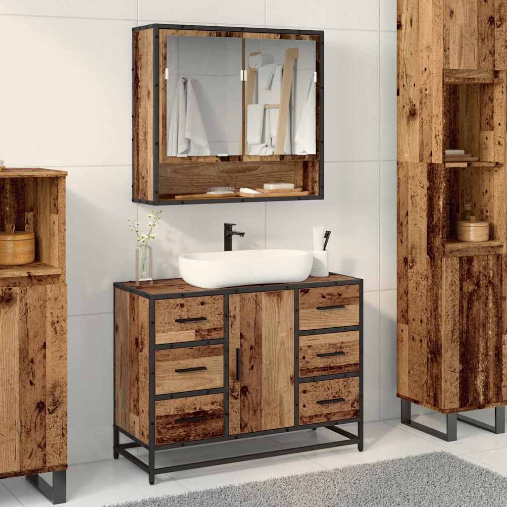 vidaXL Wastafelkast 80x33x60 cm bewerkt hout gerookt eikenkleurig