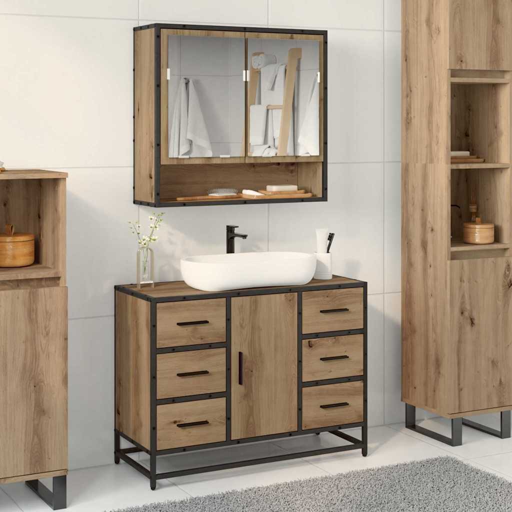 vidaXL Wastafelkast 80x33x60 cm bewerkt hout gerookt eikenkleurig