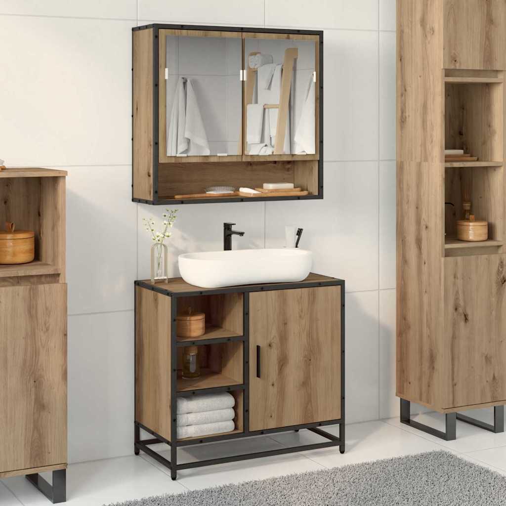 vidaXL Wastafelkast 65x33x60 cm bewerkt hout sonoma eikenkleurig - Aashly