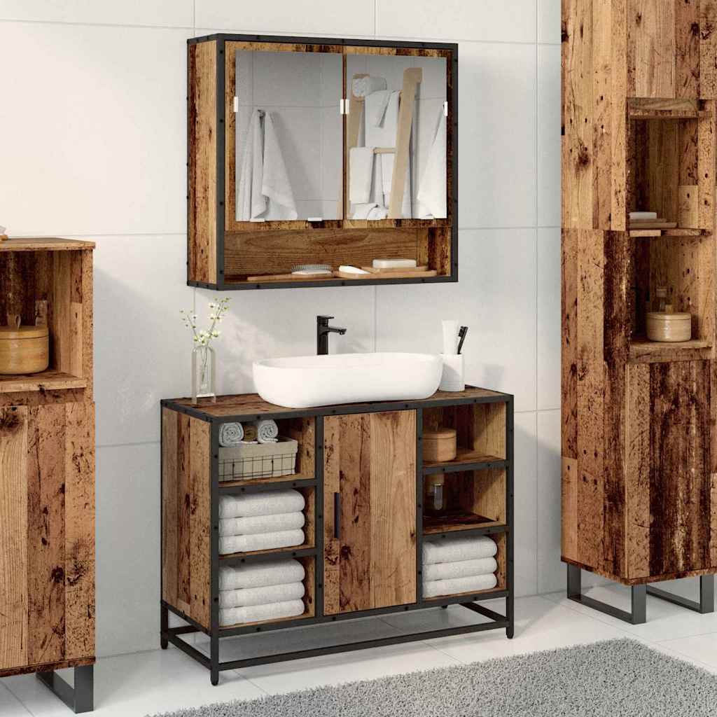 vidaXL Wastafelkast 80x33x60 cm bewerkt hout bruin eikenkleurig - Aashly