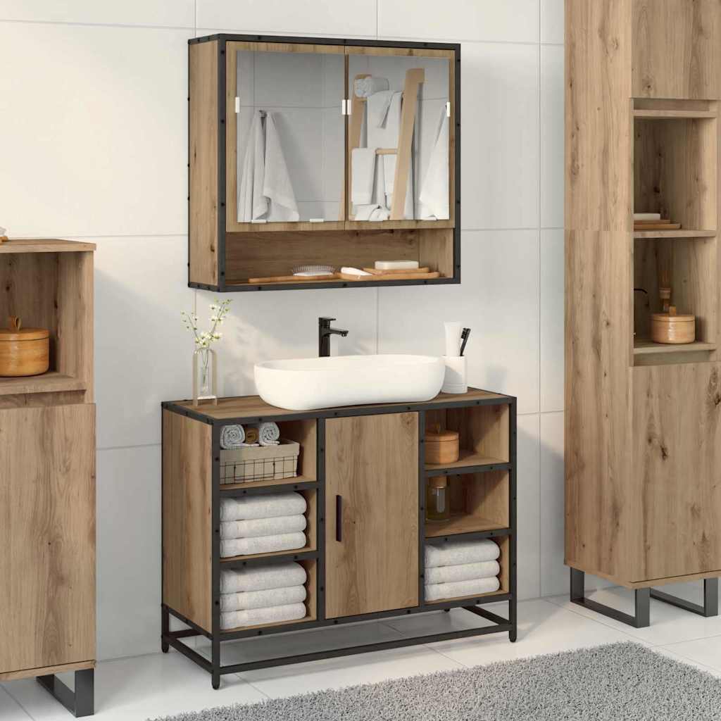 vidaXL Wastafelkast 80x33x60 cm bewerkt hout bruin eikenkleurig - Aashly
