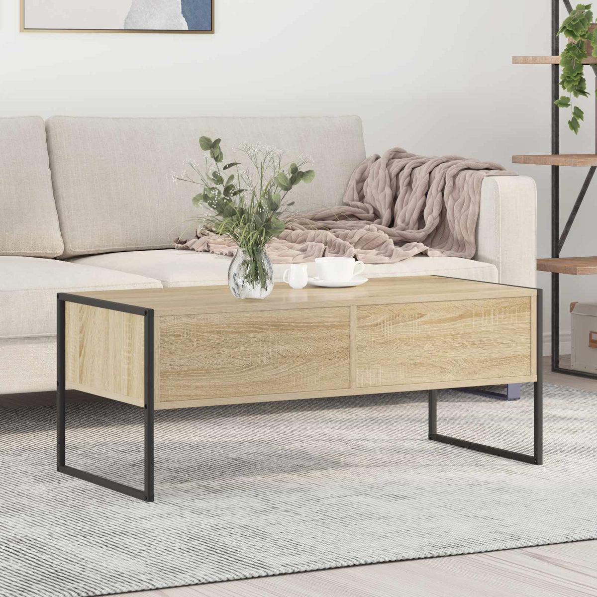 vidaXL Salontafel met lade Zwart Eiken 100 x 46 x 40 cm Bewerkt hout