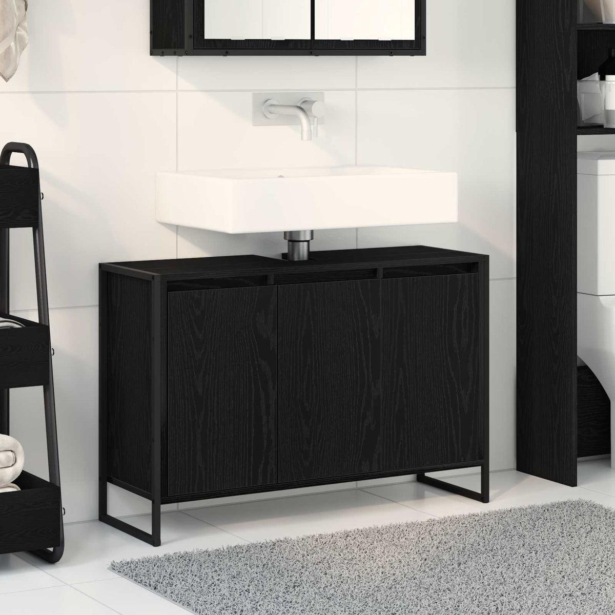 vidaXL Badkamer Kast Zwart Eiken 90 x 30 x 60 cm Bewerkt hout