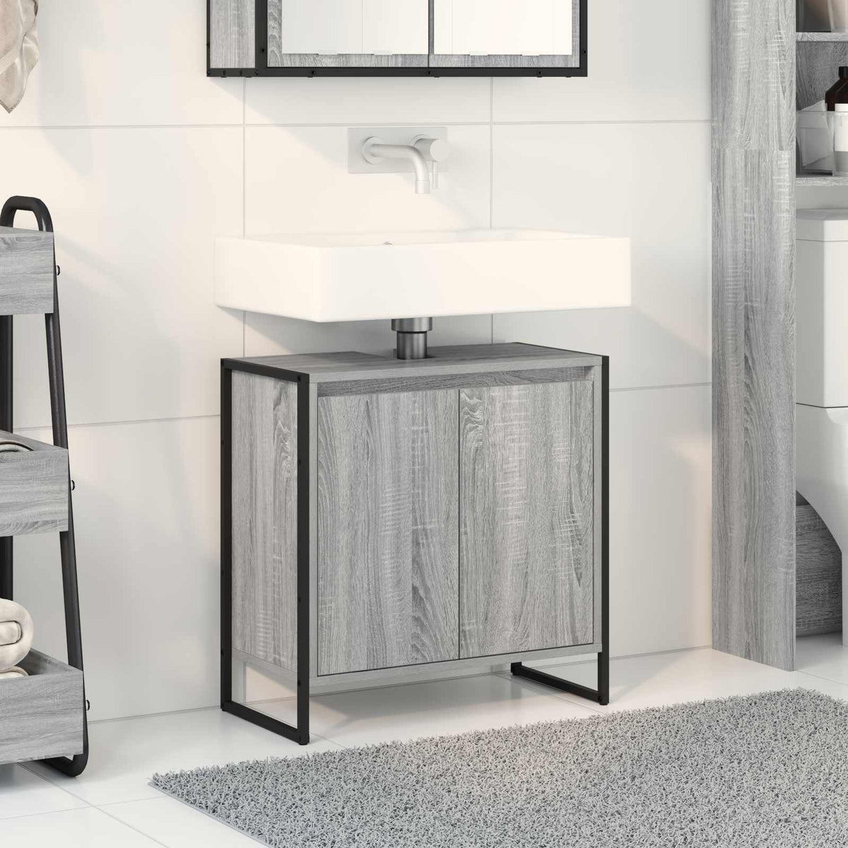 vidaXL Badkamer Kast Zwart Eiken 90 x 30 x 60 cm Bewerkt hout