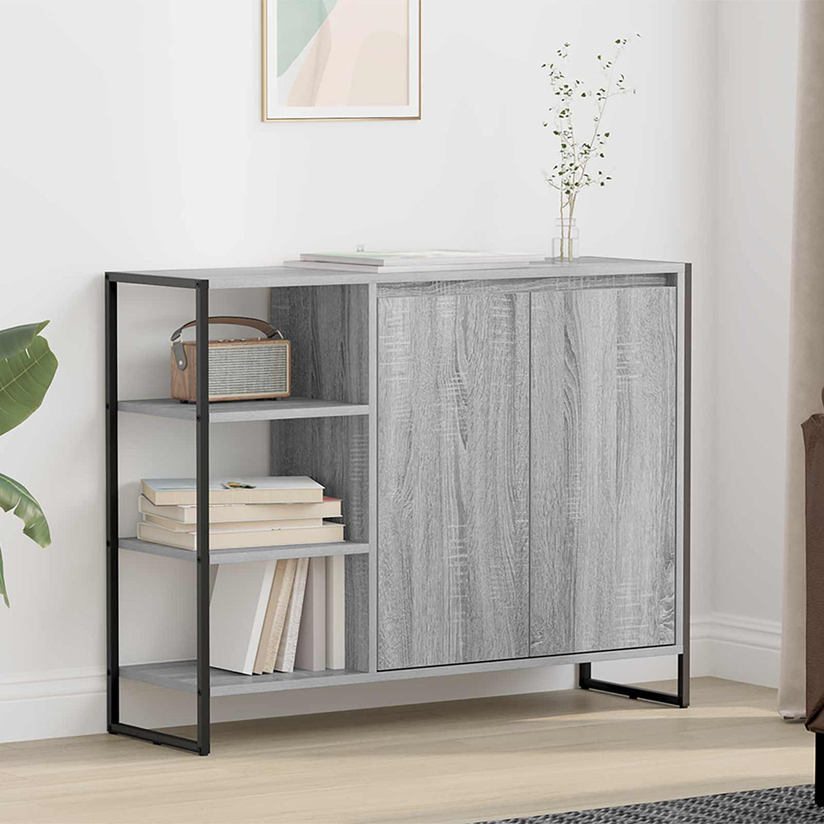 vidaXL Bijzetkast Zwart Eiken 96.5 x 30 x 75 cm Bewerkt hout