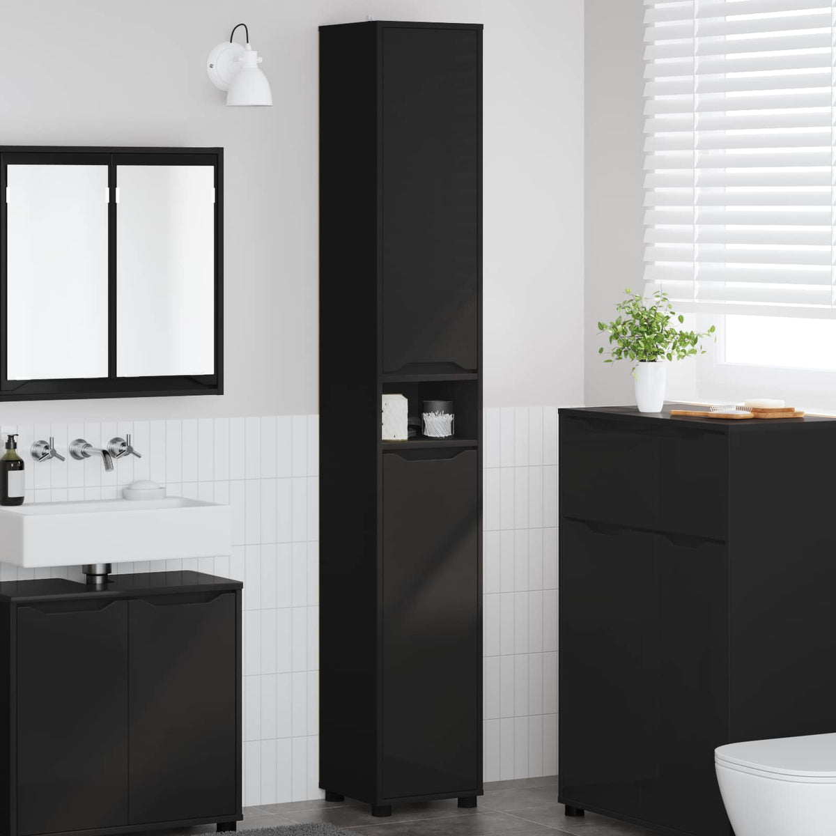vidaXL Badkamer Kast met plank Wit 30,5 x 30 x 195 cm Bewerkt hout