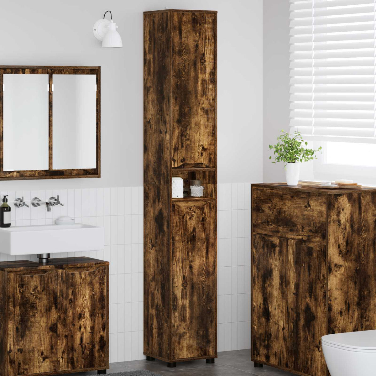 vidaXL Badkamer Kast met plank Wit 30,5 x 30 x 195 cm Bewerkt hout