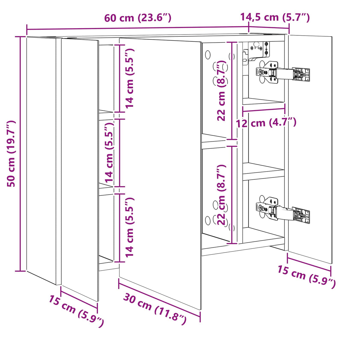 vidaXL Badkamer spiegelkast voor Wit 60 x 14,5 x 50 cm Bewerkt hout